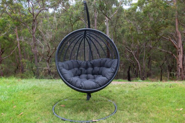 Istanbul Black Wicker Hanging Chair with Charcoal Cushion