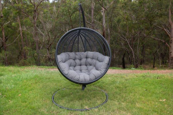 Istanbul Black Wicker Hanging Chair with Grey Grey Cushion