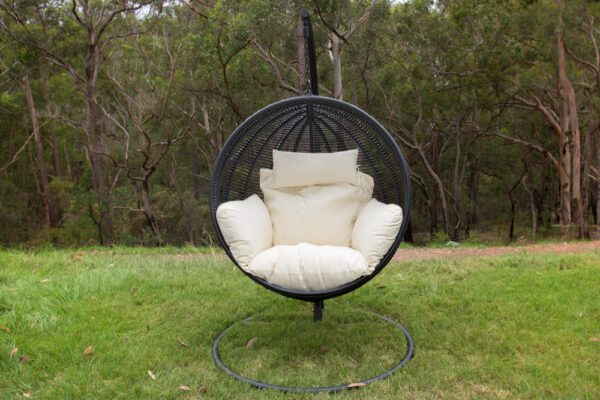 Istanbul Black Wicker Hanging Chair with White Headrest Cushion