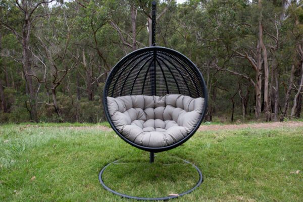 Istanbul Black Wicker Hanging Chair with Mushroom Cushion