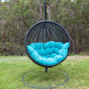Istanbul Black Wicker Hanging Chair with Teal Cushion
