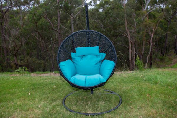 Marrakesh Black Wicker Hanging Chair with Teal Headrest Cushion