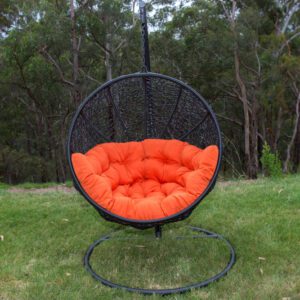 Marrakesh Black Wicker Hanging Chair with Orange Cushion
