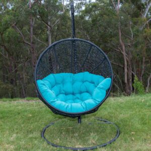 Marrakesh Black Wicker Hanging Chair with Teal Cushion
