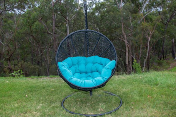 Marrakesh Black Wicker Hanging Chair with Teal Cushion