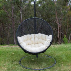 Marrakesh Black Wicker Hanging Chair with White Cushion